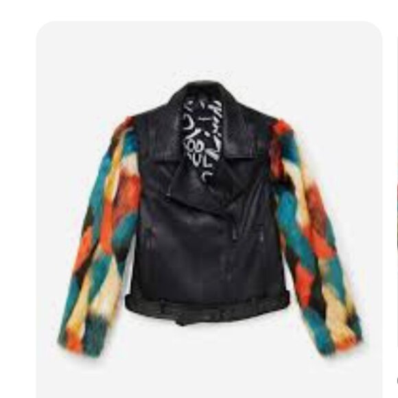 Desigual Biker Jacket Colourful Furry Detachable Sleeves Mulicolour Size S - Picture 1 of 16